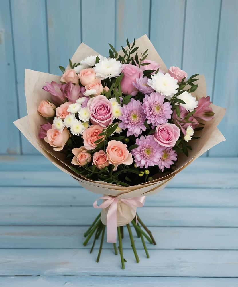 Букет цветов из: Хризантемы, Розы и Альстромерии в Миассе