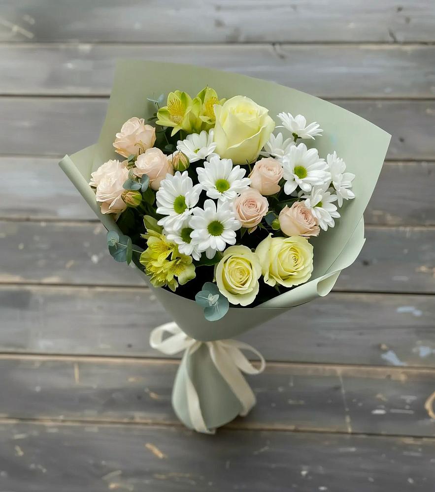 Букет цветов из: Альстромерии, Розы и Хризантемы в Миассе