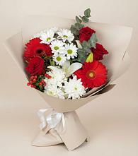 Букет цветов из:  Розы, Хризантемы, Герберы и Лилии в Миассе