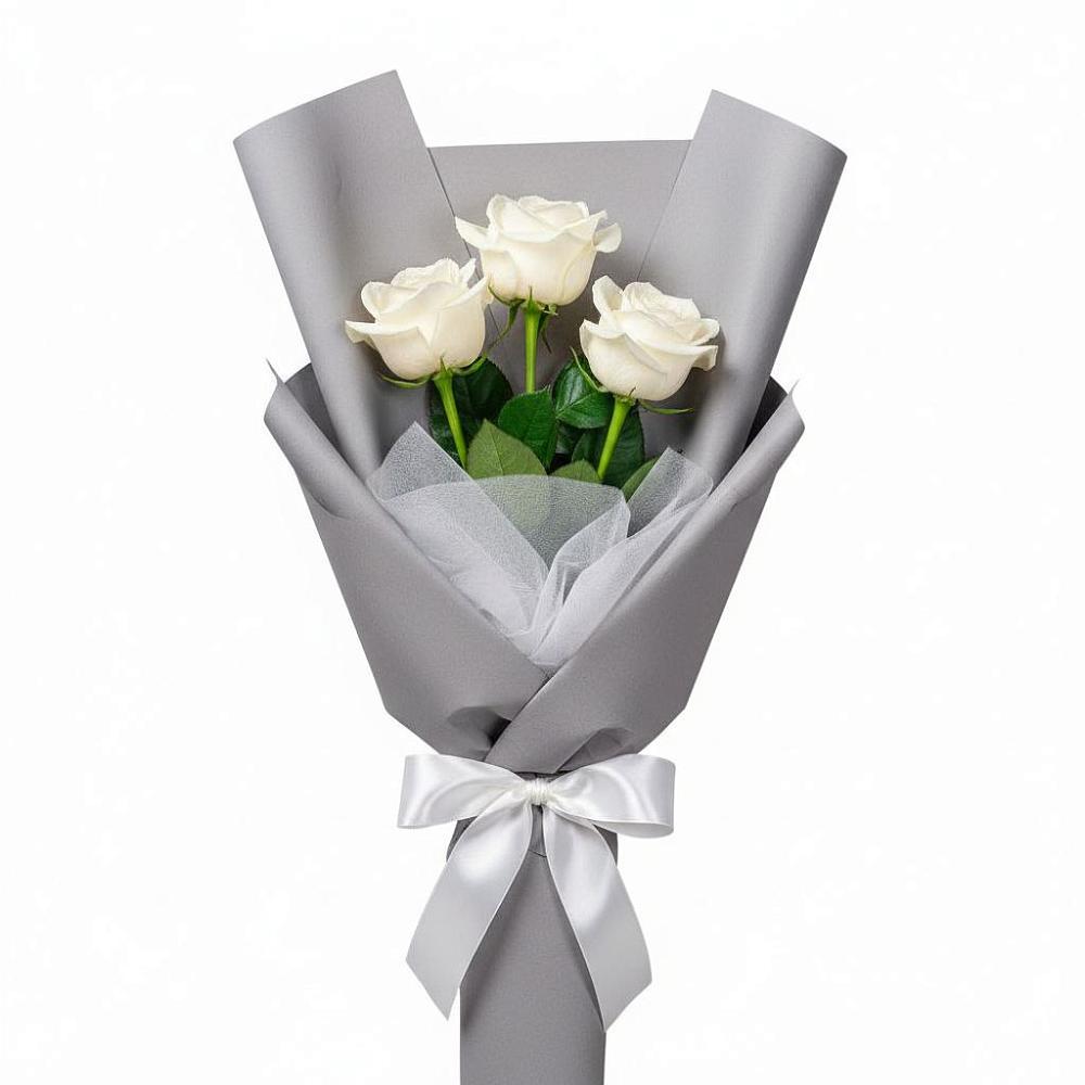 Букет 3 белые розы в Миассе