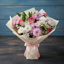 Букет цветов из:  Хризантемы, Альстромерии и Розы в Миассе
