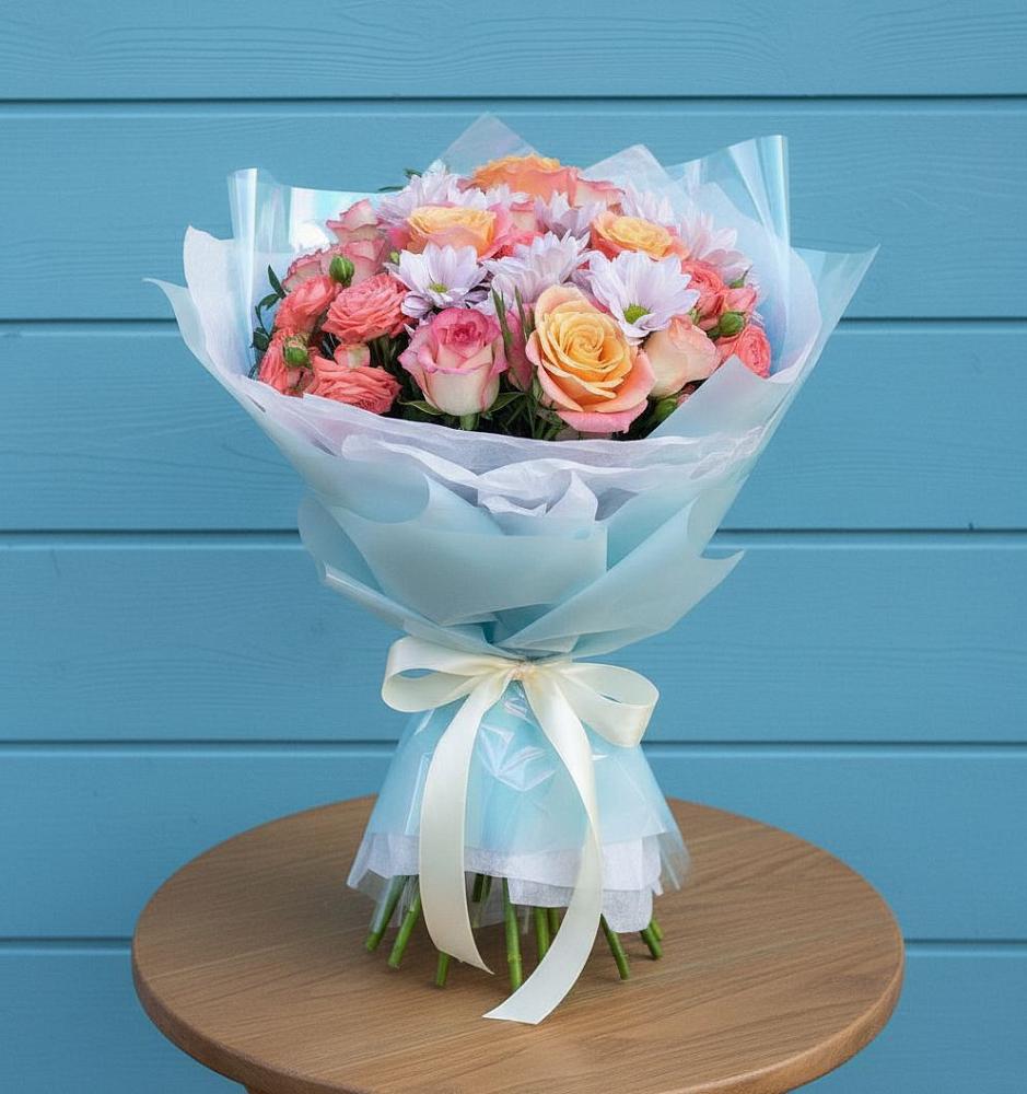 Букет цветов из: Хризантемы и Розы в Миассе