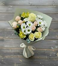 Букет цветов из:  Альстромерии, Розы и Хризантемы в Миассе