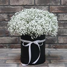 Цветочная композиция из Гипсофила в шляпной коробке в Миассе